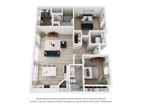 Floor plan for 2 beds, 2 baths, 1114 sqft